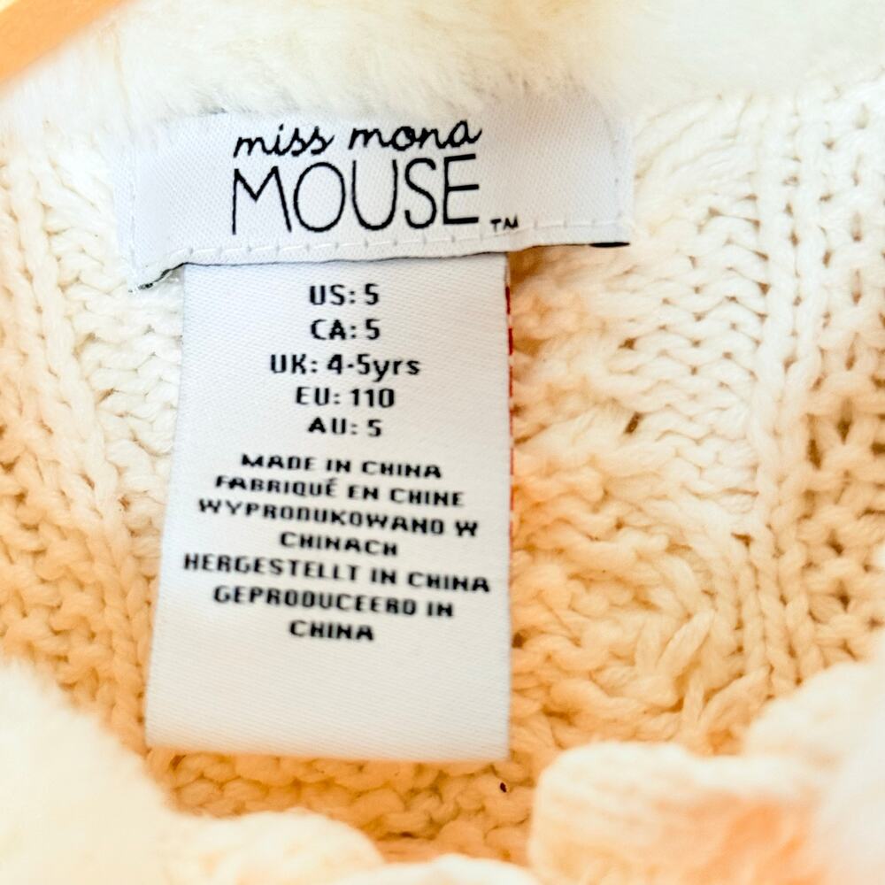 Miss Mona Mouse Girls Cardigan Size 5 Ivory Floral Faux Fur Cottagecore - Picture 4 of 12